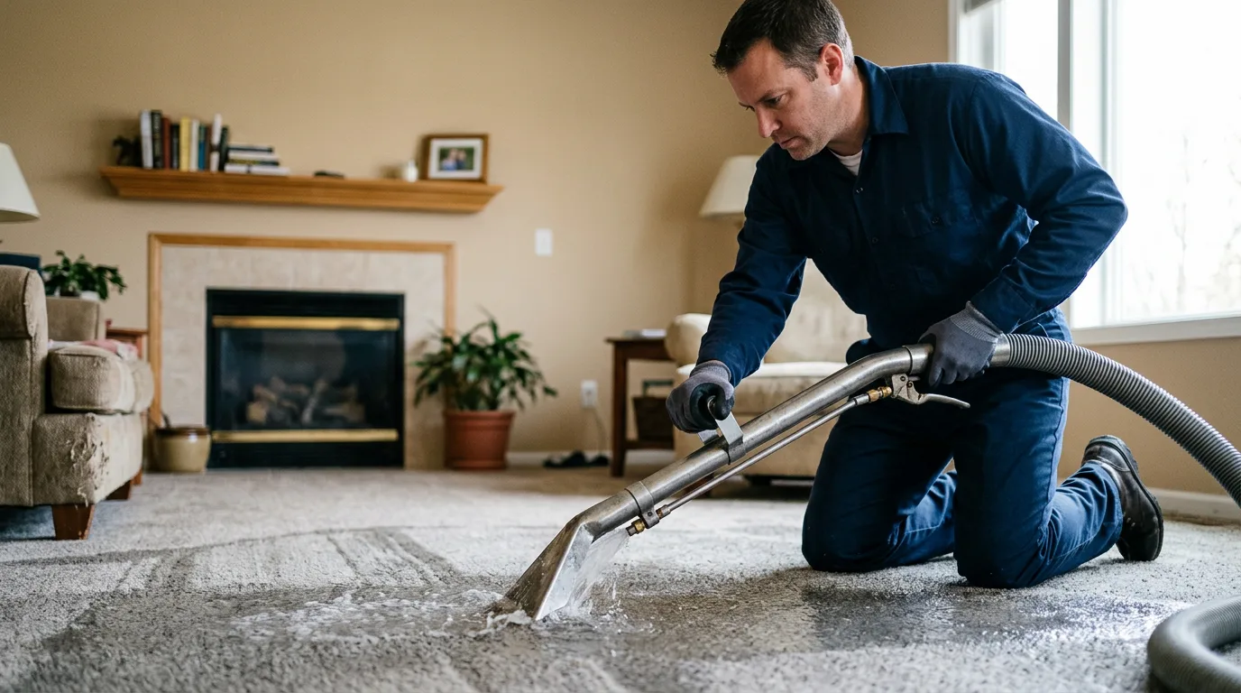 Water damage restoration technician working near Commerce, MO